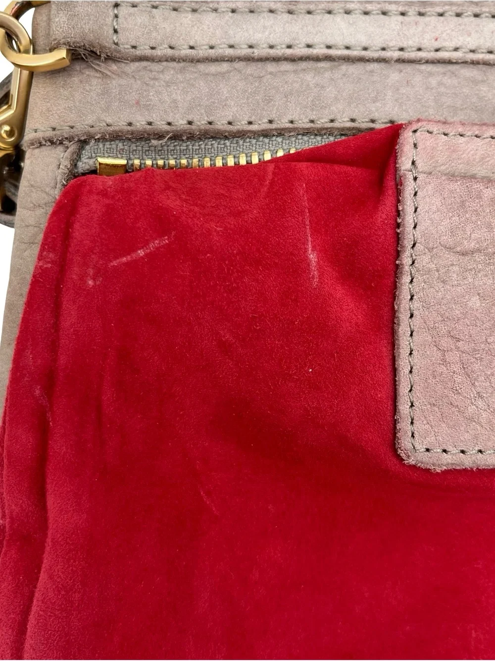 Hammitt Taupe Suede Crossbody with Gold Hardware